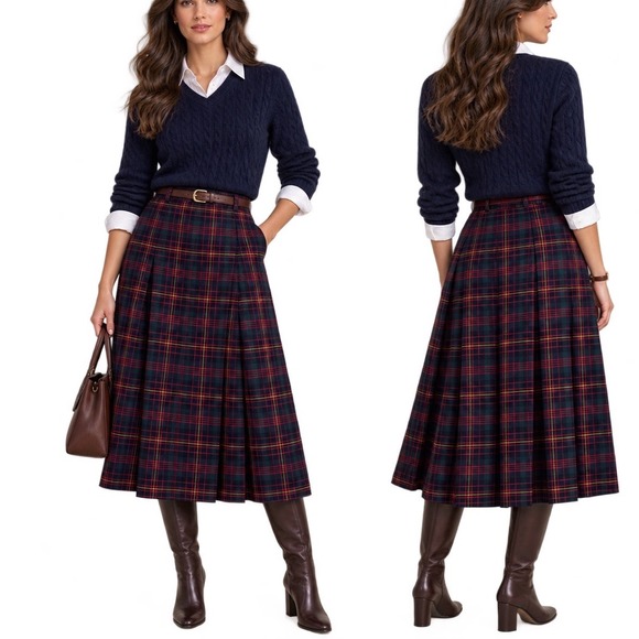 Pendleton Dresses & Skirts - Vintage Pendleton Wool Plaid Pleated Midi Skirt Red Green Tartan Old Money